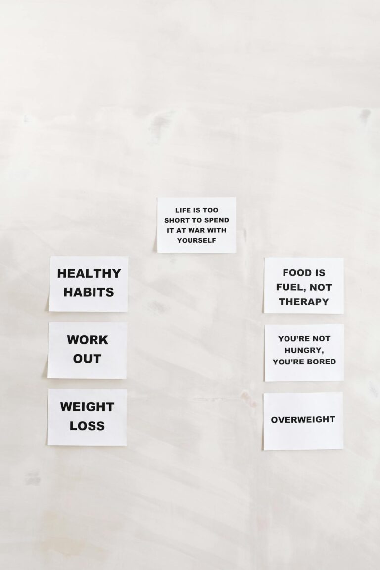 Collection of quotes promoting healthy habits and weight loss for a balanced lifestyle.