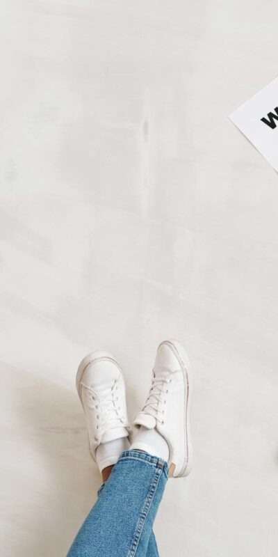 Inspirational health and fitness messages with shoe-clad feet, promoting healthy habits and wellbeing.